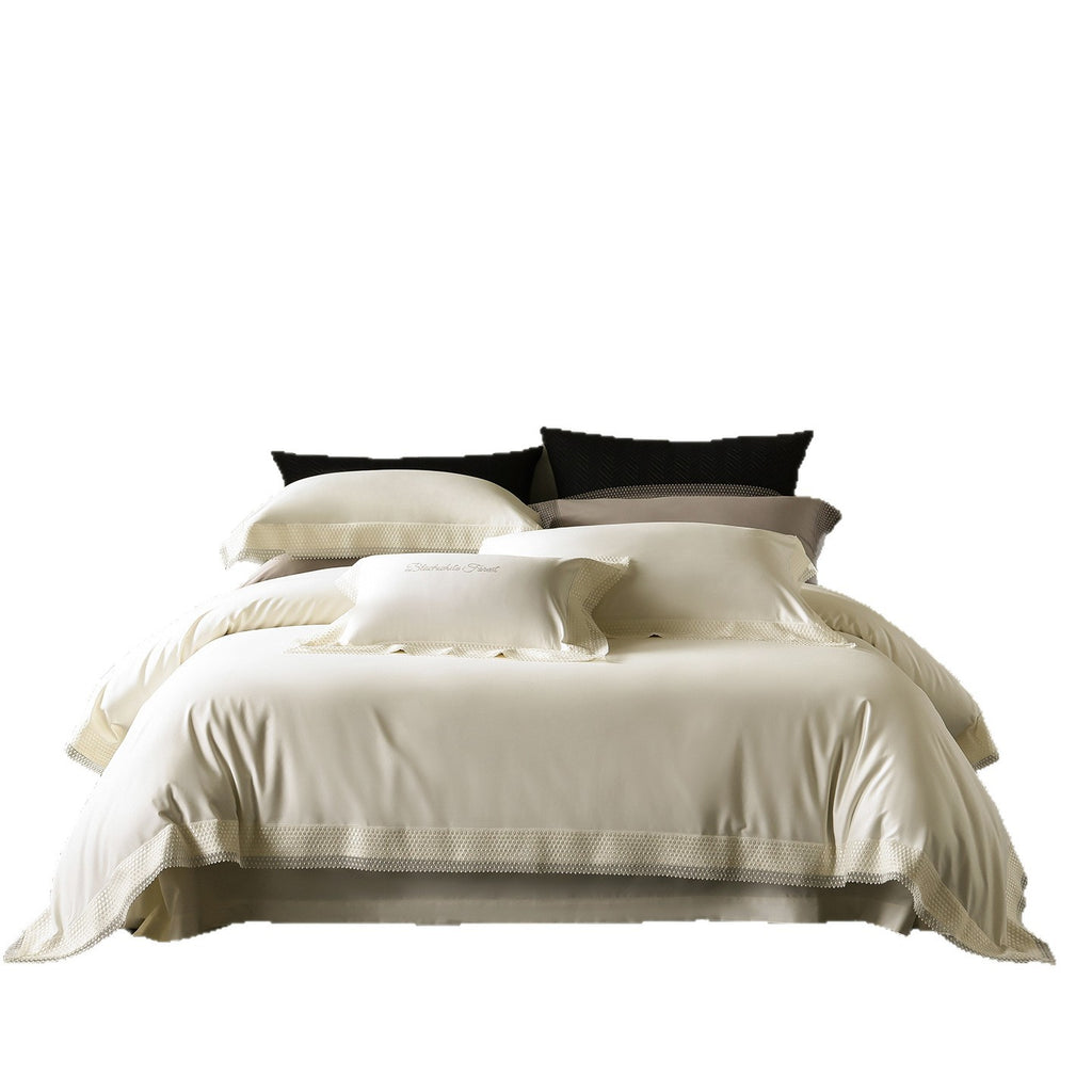 Noble cotton satin bedding set with fine lace trim and hotel closure