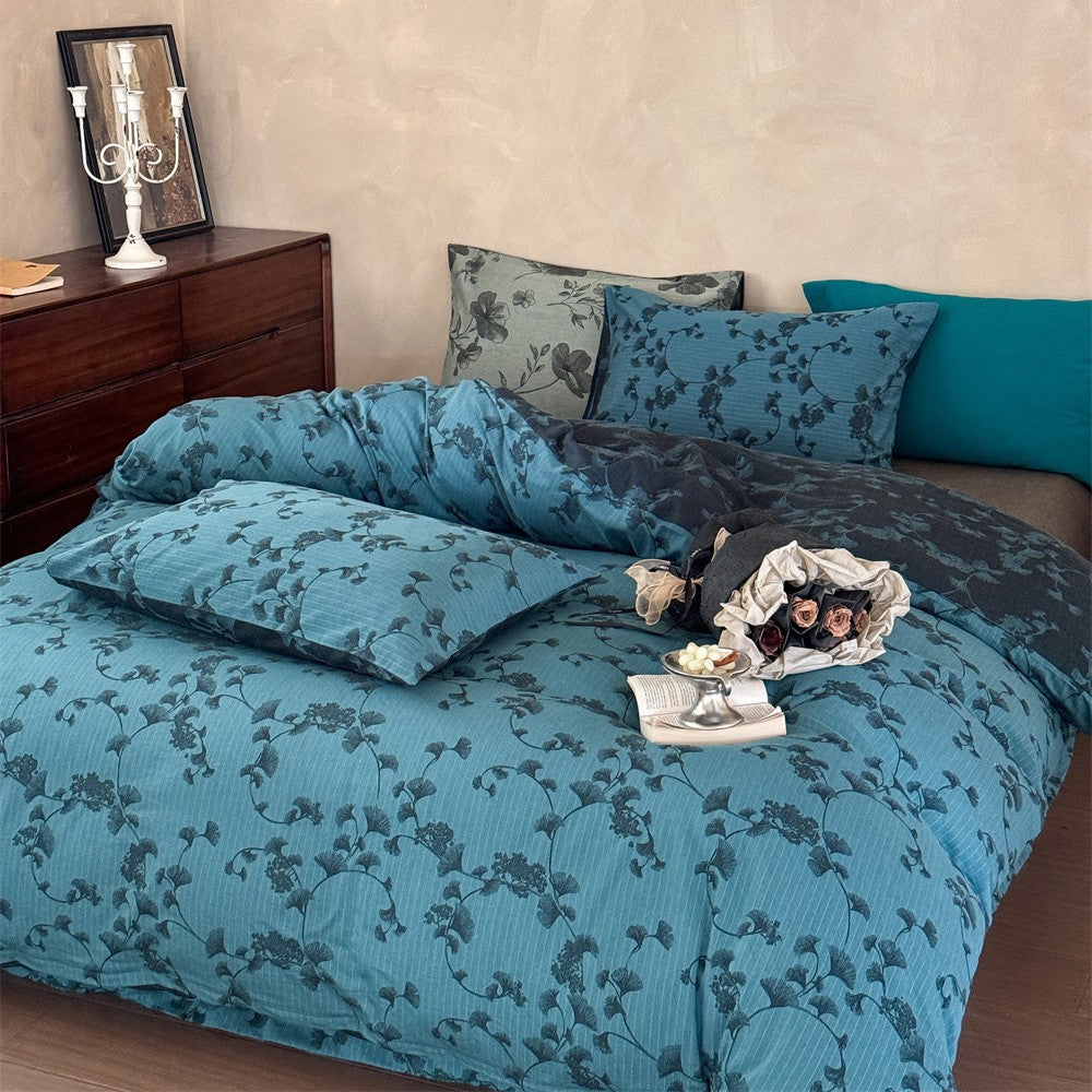 Premium cotton bedding set with floral all-over woven texture and light quilting