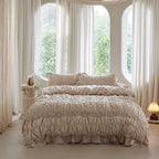 Luxurious cotton bedding set with ruffles and smocking look