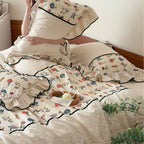 luxurious quilted bedspread set with embroidered lace and flounces