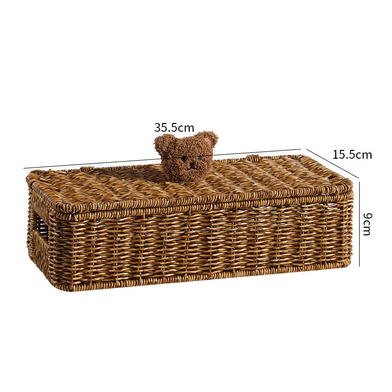 Decorative Woven Storage Box With Cute Bear Lid
