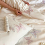 Elegant satin bedding set with embroidered butterfly details