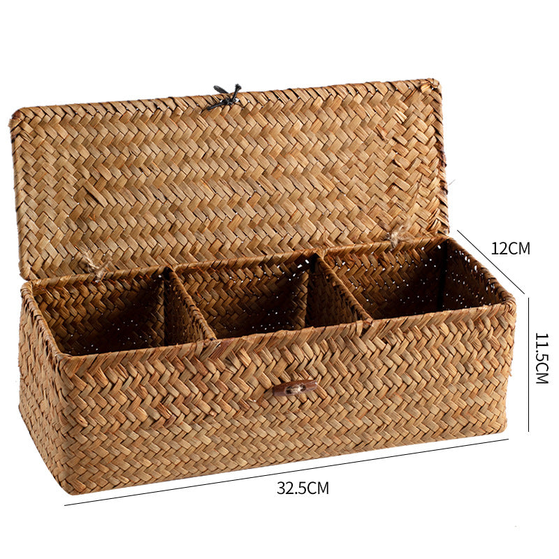 Handcrafted Rectangular Woven Storage Box With Dividers
