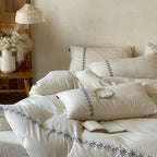 Linen-cotton bedding set with fine decorative embroidery