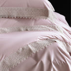 Luxurious satin bedding set with fine lace edging