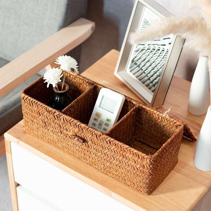 Handcrafted Rectangular Woven Storage Box With Dividers