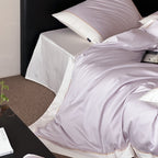 Premium cotton satin bedding set with fine contrast piping and hotel closure