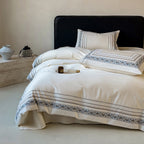 High-quality cotton percale bedding set with fine border embroidery