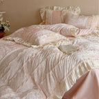 Velvet Bedding Set with Ruffles and Lace Trim
