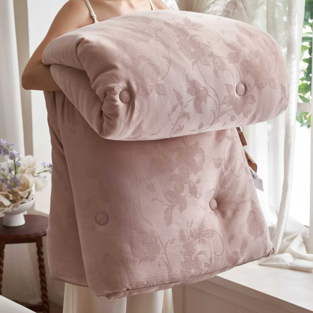 Padded futon mattress in jacquard floral pattern
