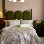 Premium cotton satin bedding set with watercolor wildflower print and extra soft satin finish