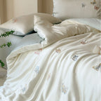 Luxury satin duvet cover set with embroidered butterfly appliqués