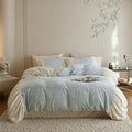 Reversible bedding set made of soft microfiber with ruffle and star pattern