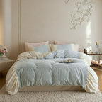 Reversible bedding set made of soft microfiber with ruffle and star pattern