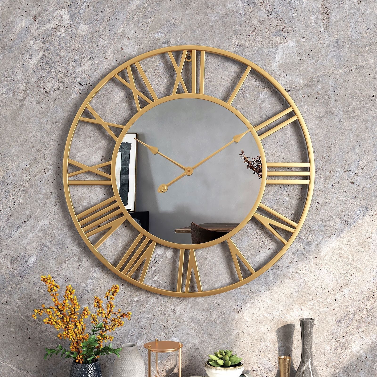 Vinantica | Metal Vintage Large Size Wall Clock with Mirror 39cm