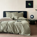 Modern cotton satin bed linen set with embroidered logo, extra soft hotel finish and zipper