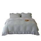 Romantic bed linen set made of cotton percale with frill, fine Vichy check and embroidered accents