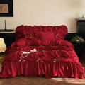 Luxurious Ruffle Satin Bedding Set with Ruffles and Decorative Ribbons