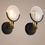 Armed Sconce Light Traditionary Metal 11.5"/24" Wide 1 Head Black Wall Lamp Fixture with Round Frosted Glass Deco
