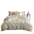 Luxurious cotton satin bedding set with jacquard relief and embroidered rose motif
