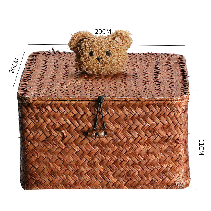 Woven Storage Box With Cute Lid