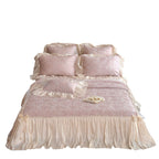 Luxurious Ruffled Bedding Set made of Satin with Duvet and Bedskirt