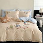 Children's bedding set with teddy bear print, reversible side & soft cotton satin