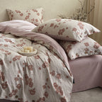 Floral cotton blend bedding set with button closure and reversible function