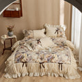Romantic bedding set with frill, quilted panels and floral watercolor look