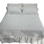 Quilted cotton bedspread set with honeycomb quilting, lace trim, and matching pillow covers