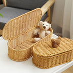 Decorative Woven Storage Box With Cute Bear Lid