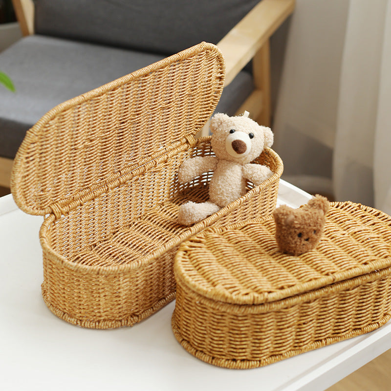 Decorative Woven Storage Box With Cute Bear Lid