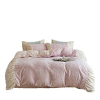 Reversible bedding set made of soft microfiber with ruffle and star pattern