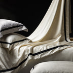 Luxurious satin bedding set with contrasting decorative trim