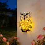 Metal Owl Wall Art With Solar Powered LED Floral Lights And Iron Frame Vinantica