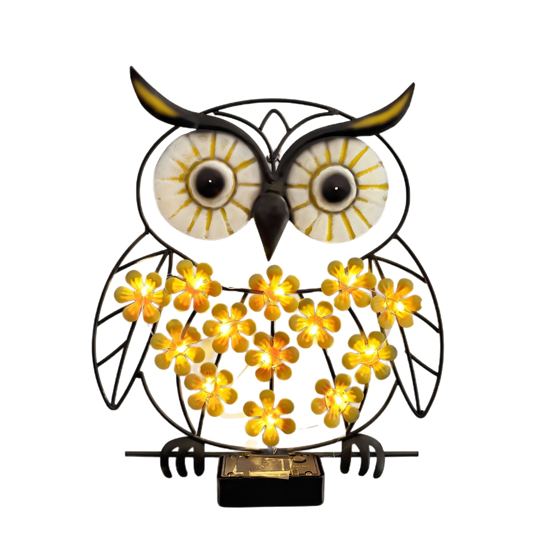Metal Owl Wall Art With Solar Powered LED Floral Lights And Iron Frame Vinantica
