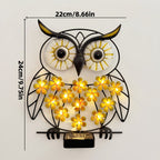 Metal Owl Wall Art With Solar Powered LED Floral Lights And Iron Frame Vinantica