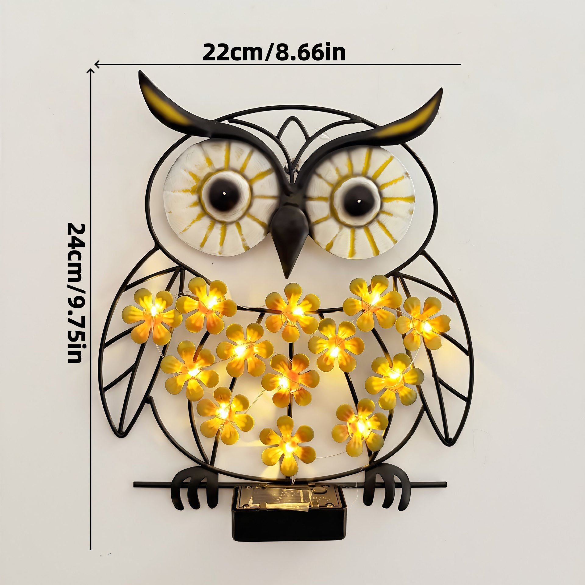 Metal Owl Wall Art With Solar Powered LED Floral Lights And Iron Frame Vinantica