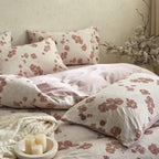 Floral cotton blend bedding set with button closure and reversible function