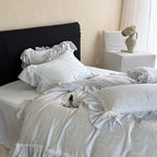 Luxurious satin bedding set with ruffles and fine bow jacquard