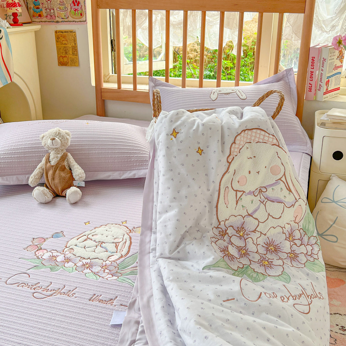 Reversible Children's Quilt with Embroidered Chick Designs