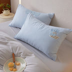 Cute embroidered bedding set with dog appliqués and reversible function