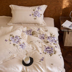 Fine embroidered cotton-linen duvet cover set with floral relief