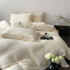 Linen-Cotton Duvet Cover Set with Crochet Lace Edge and Washed Finish