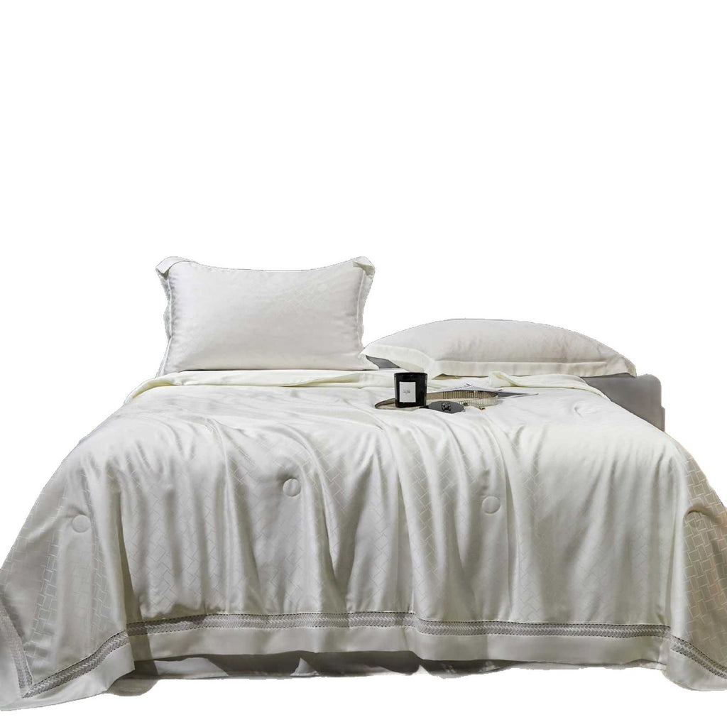 Satin-Duvet cover set with woven check jacquard and decorative border