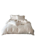 Elegant satin bedding set with floral jacquard embroidery and lace trim