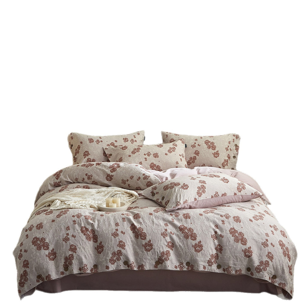 Floral cotton blend bedding set with button closure and reversible function