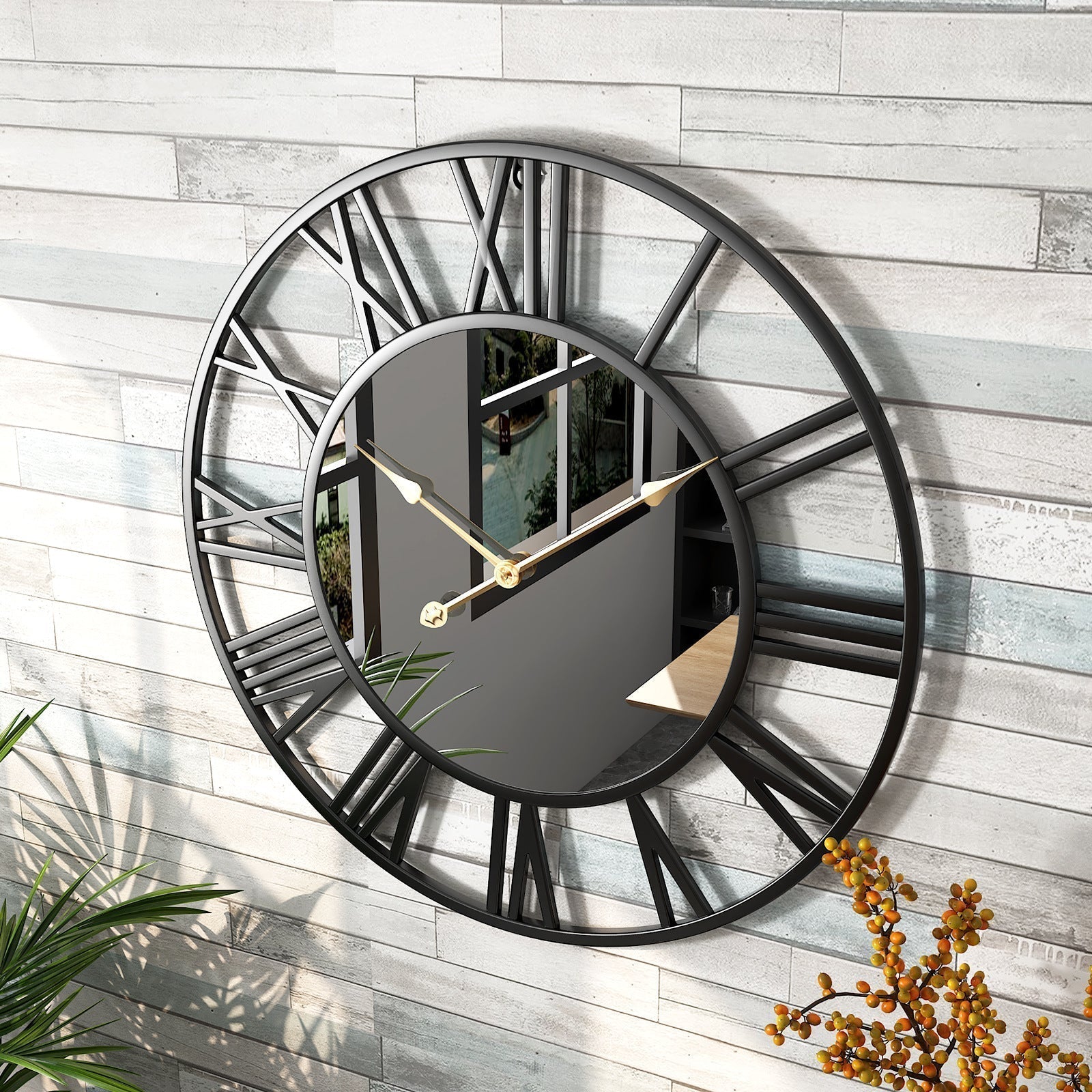 Vinantica | Metal Vintage Large Size Wall Clock with Mirror 39cm