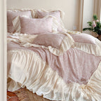 Luxurious Ruffled Bedding Set made of Satin with Duvet and Bedskirt