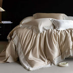 Luxurious satin bedding set with fine lace edging